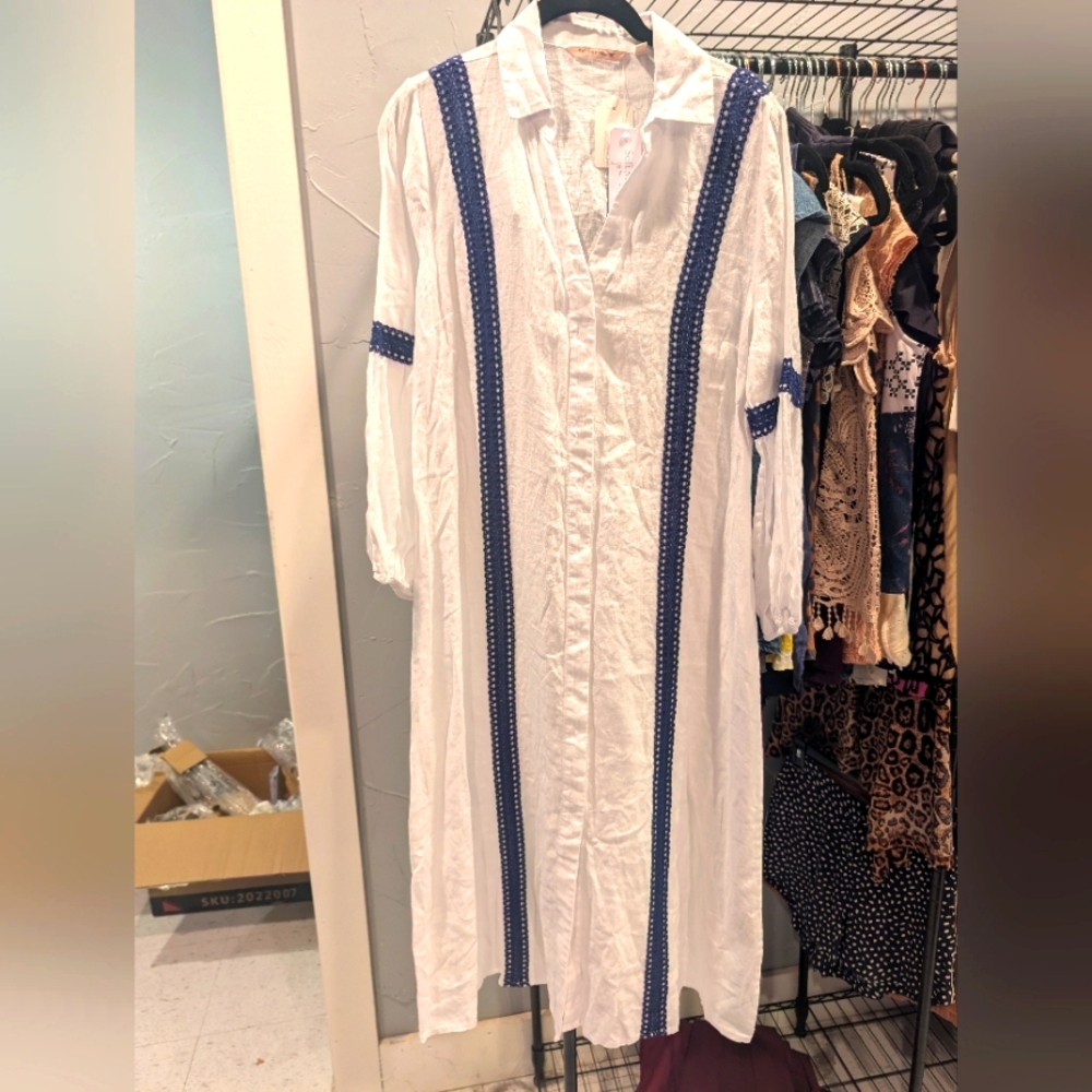 Soft Surroundings White and Blue Dress